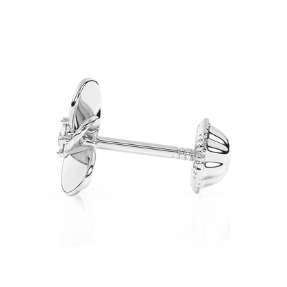 Eternal Blossom, Clear CZ Stud Earrings - Solid 14K White Gold, Screw Back, for Babies & Children