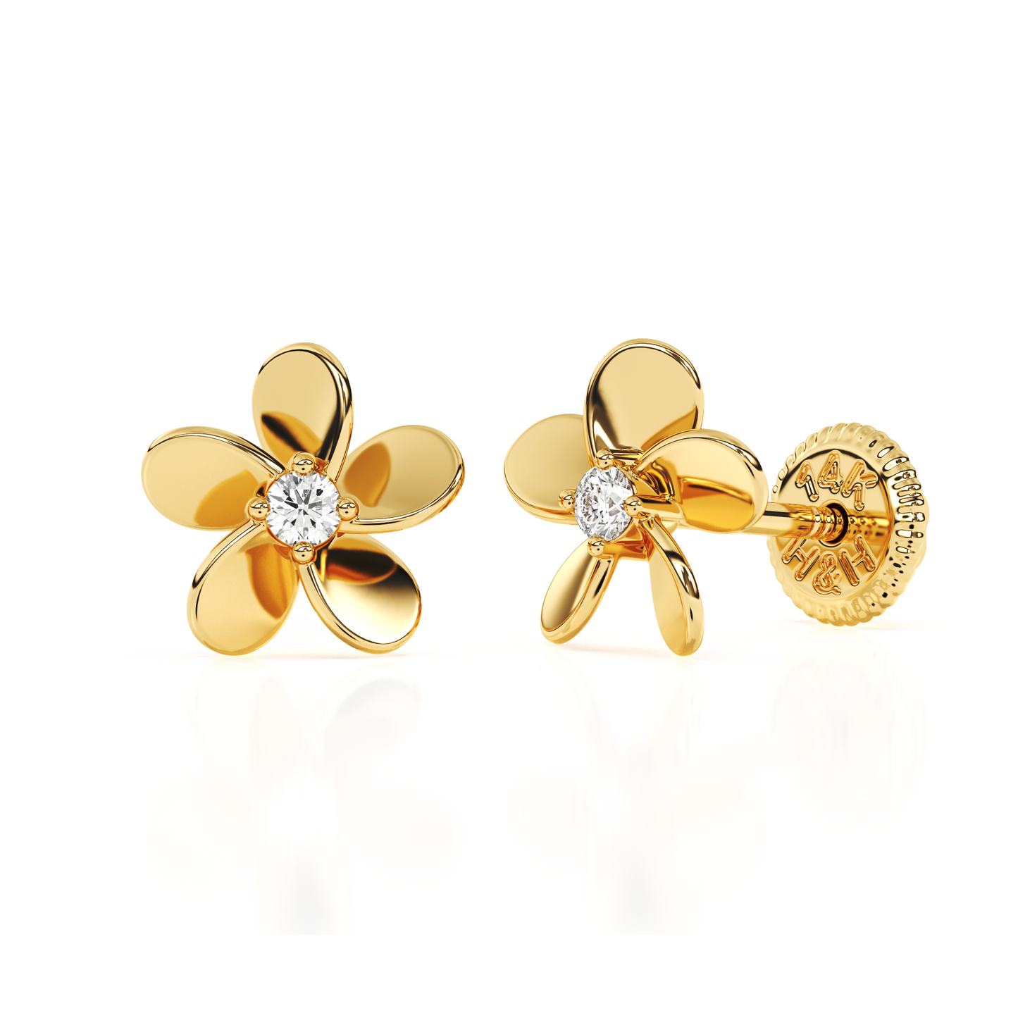 Eternal Blossom, Clear CZ Stud Earrings - Solid 14K Gold, Screw Back, for Babies & Children