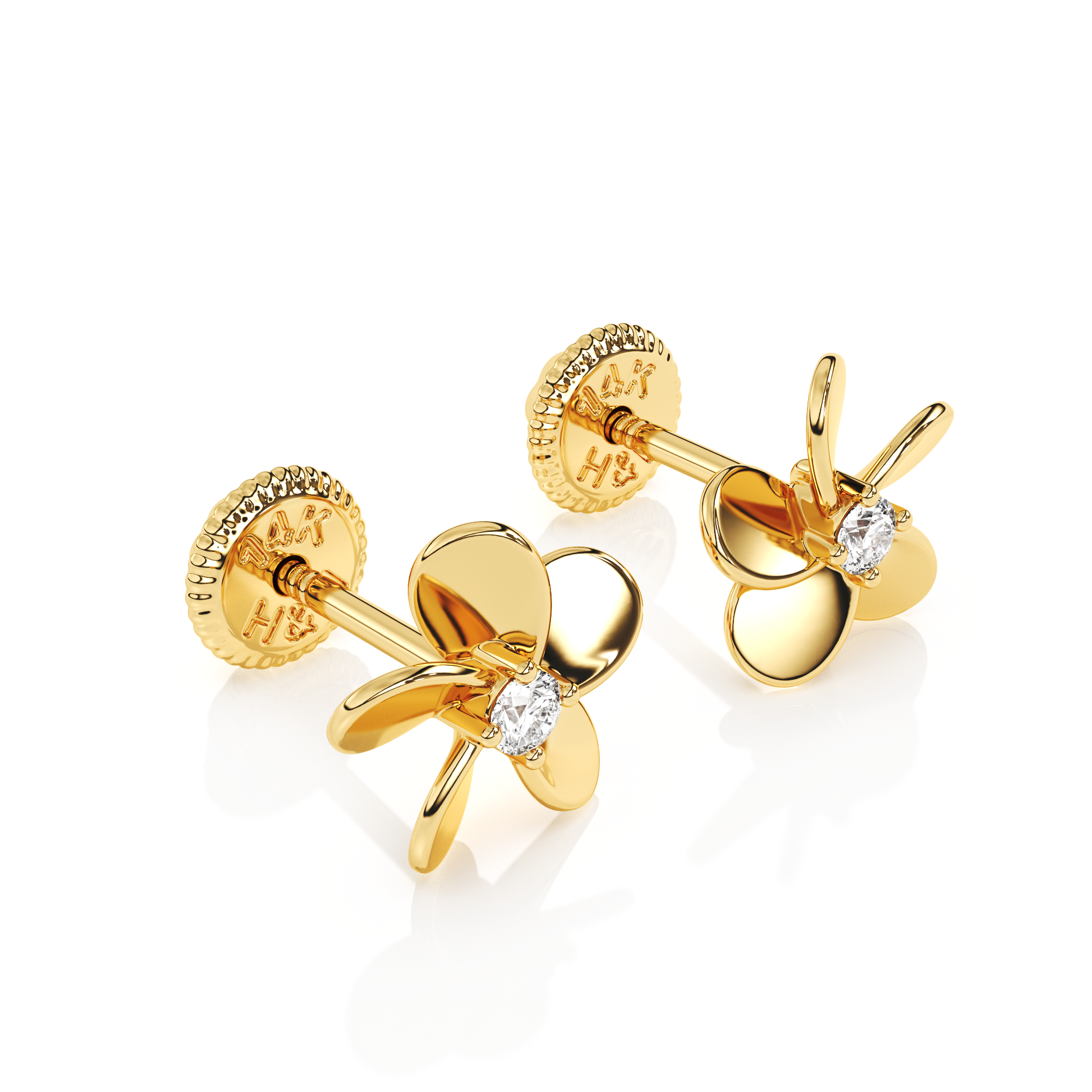 Eternal Blossom, Clear CZ Stud Earrings - Solid 14K Gold, Screw Back, for Babies & Children