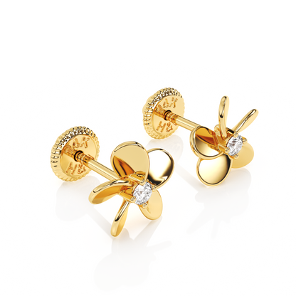 Eternal Blossom, Clear CZ Stud Earrings - Solid 14K Gold, Screw Back, for Babies & Children