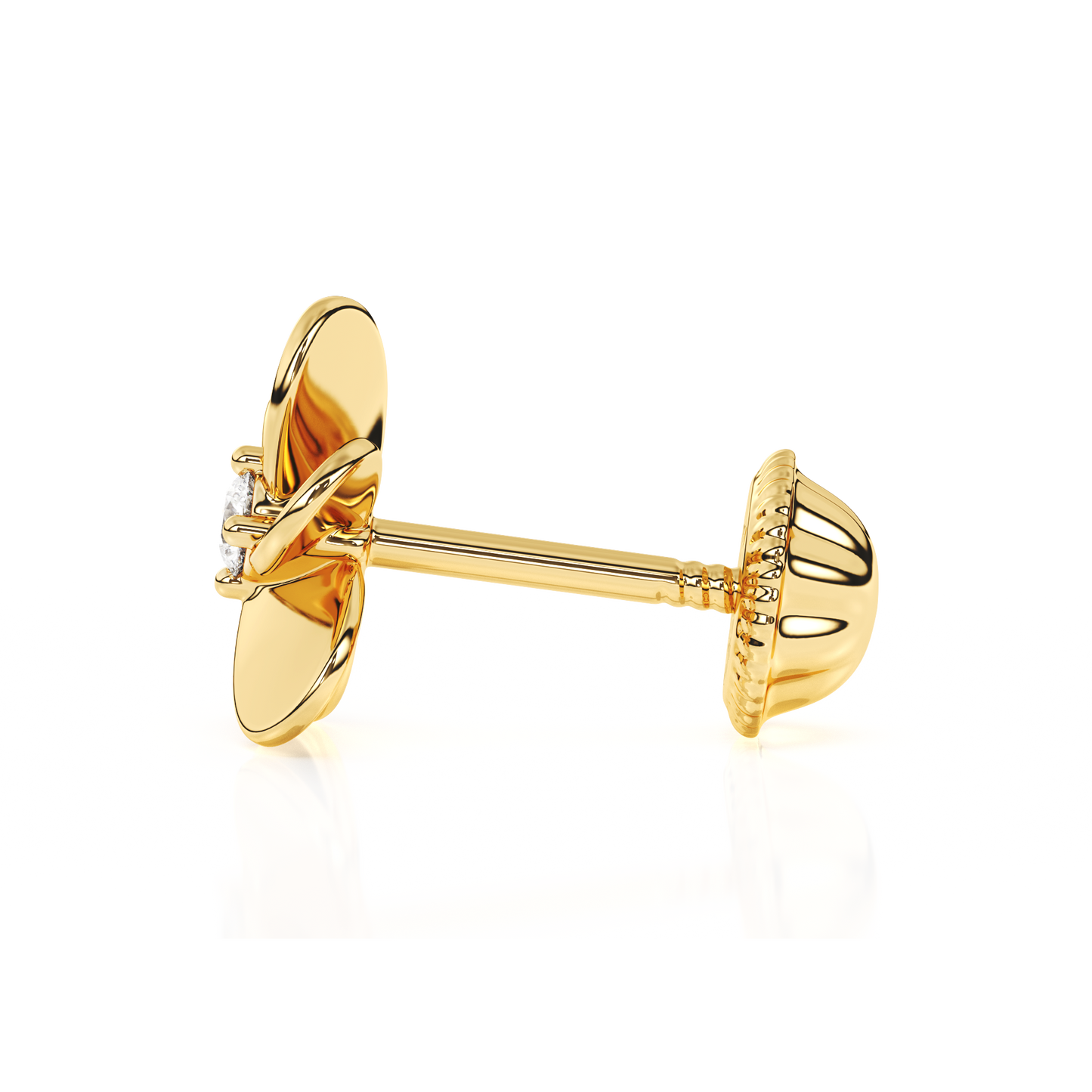 Eternal Blossom, Clear CZ Stud Earrings - Solid 14K Gold, Screw Back, for Babies & Children