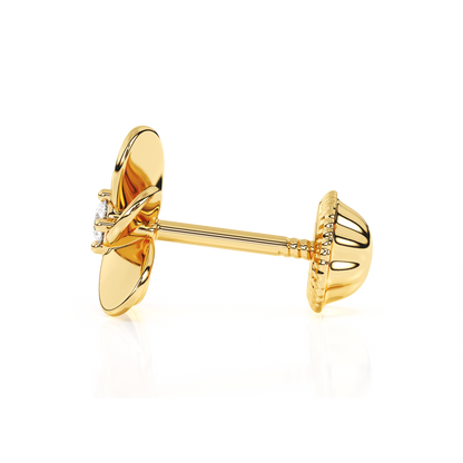 Eternal Blossom, Clear CZ Stud Earrings - Solid 14K Gold, Screw Back, for Babies & Children