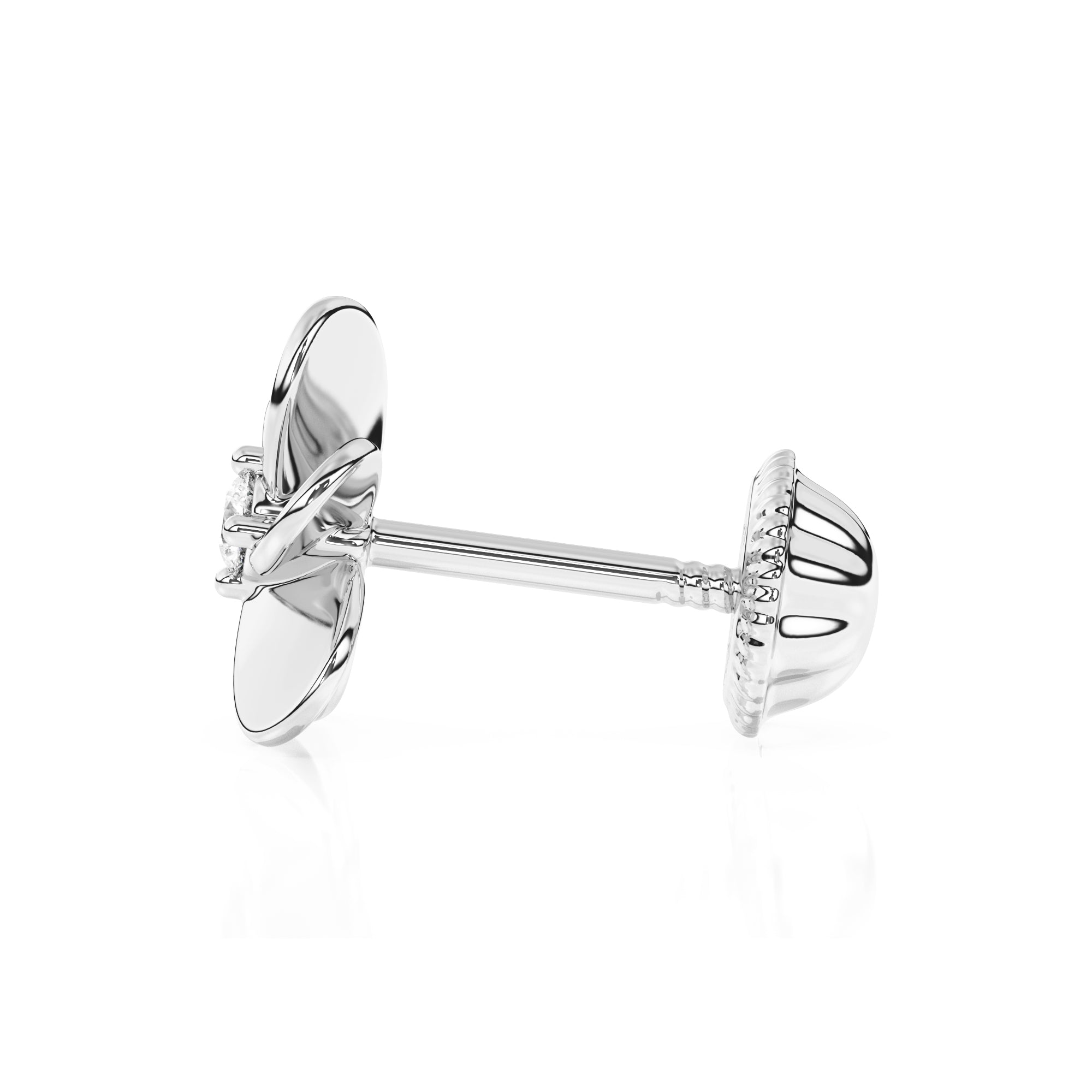 Pendientes de botón con circonitas cúbicas transparentes "Flor Eterna" - Oro blanco macizo de 14 quilates, cierre de rosca, para bebés y niños