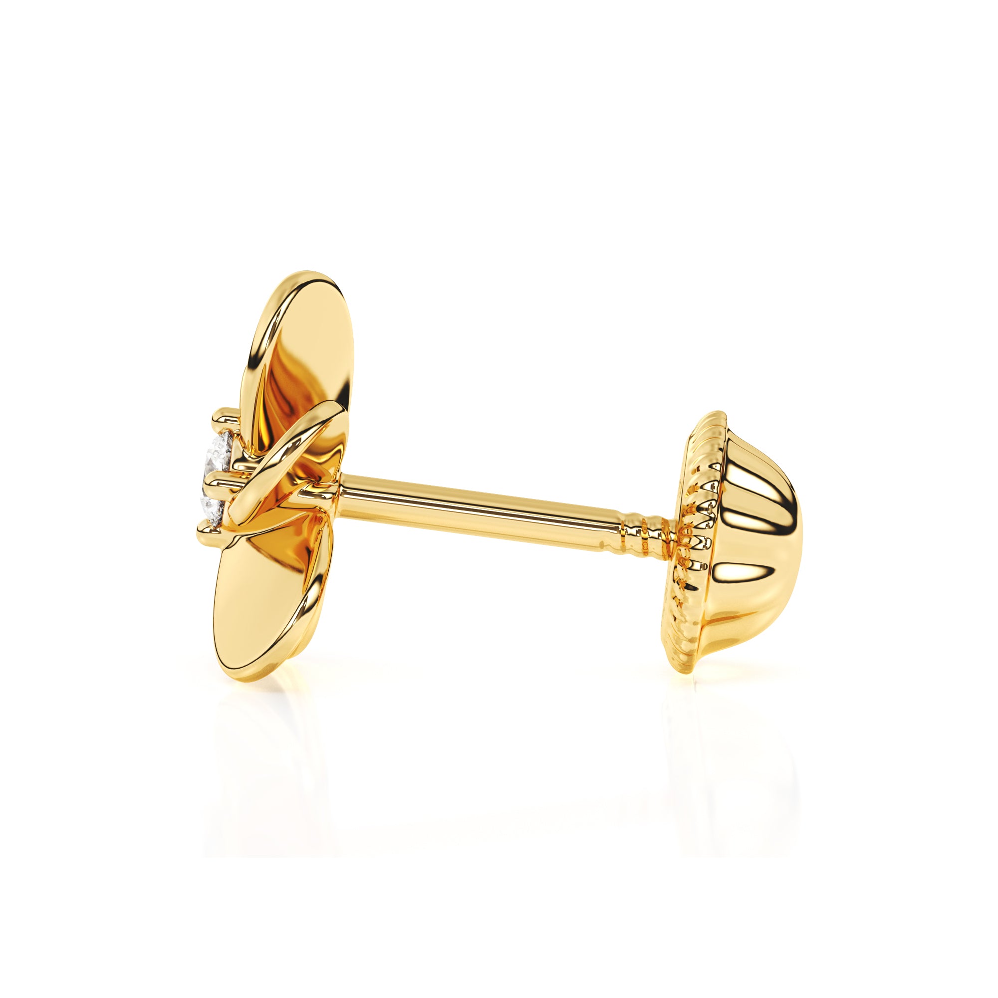 Pendientes de botón con circonita cúbica transparente "Flor Eterna" - Oro macizo de 14 quilates, cierre de rosca, para bebés y niños