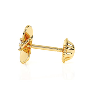 Pendientes de botón con circonita cúbica transparente "Flor Eterna" - Oro macizo de 14 quilates, cierre de rosca, para bebés y niños