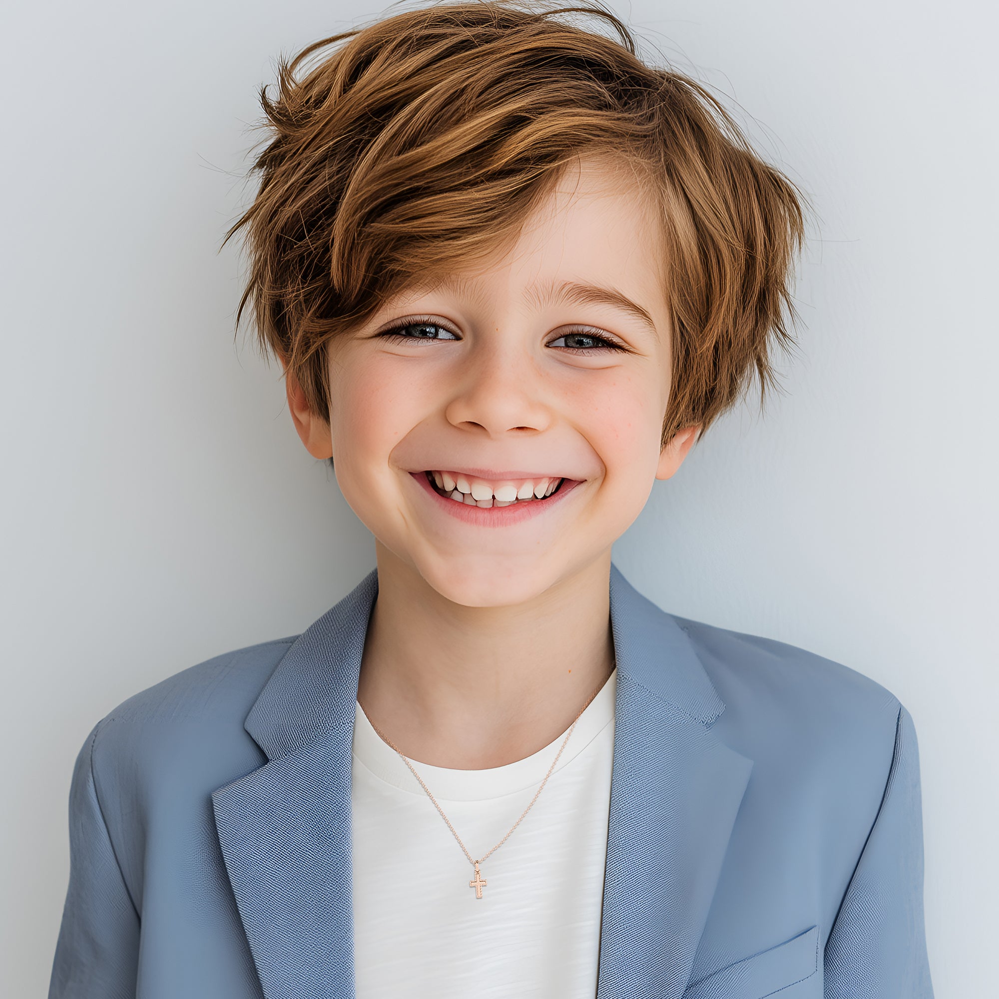 Eternal Grace – Children’s Cross Necklace - For Boys of Faith in Solid 14k Rose Gold