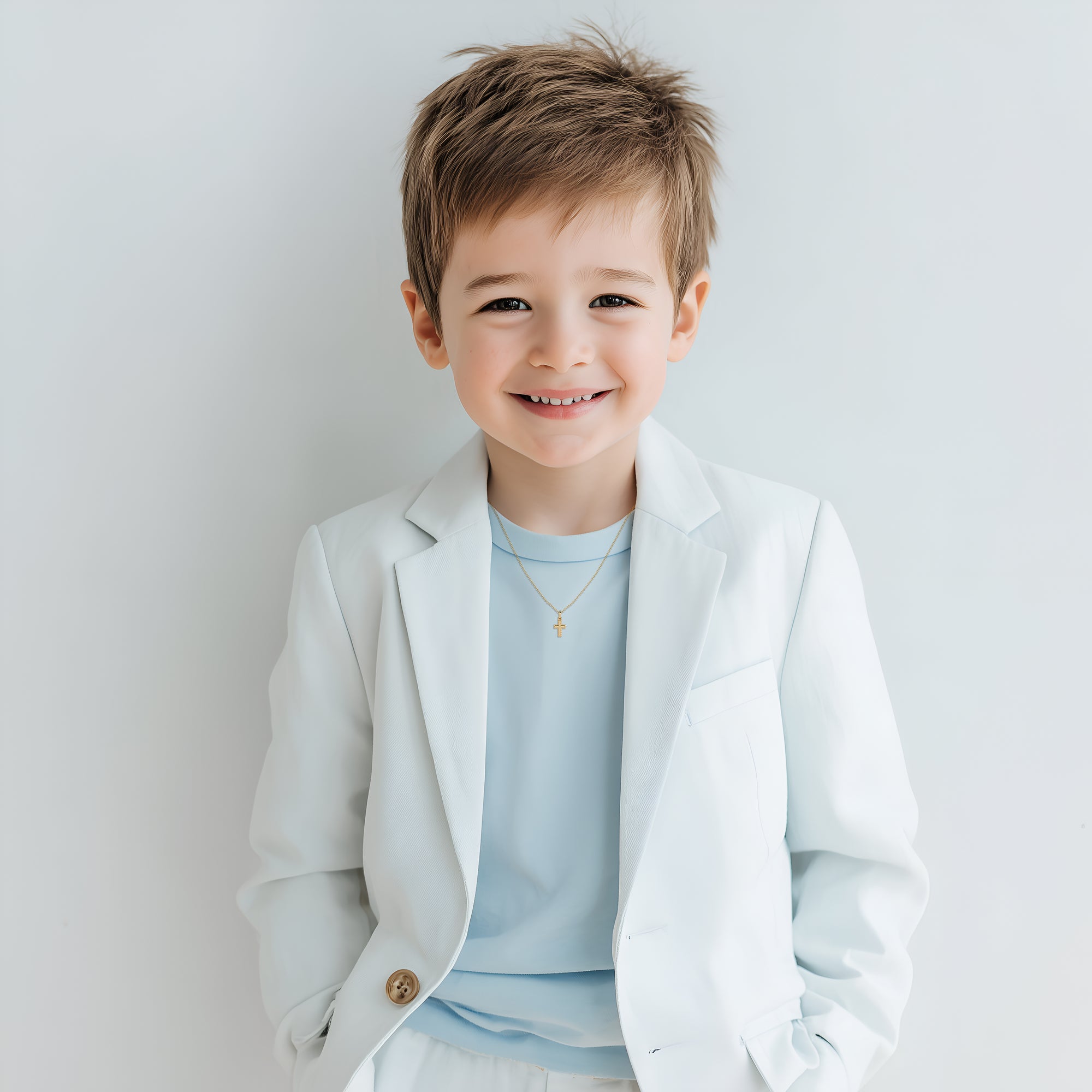 Eternal Grace – Children’s Cross Necklace - For Boys of Faith in Solid 14k Yellow Gold