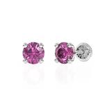 February Birthstone, 4mm Swarovski Crystal Stud Earrings - Solid 14K White Gold, Screw Back, for Babies & Children