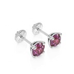 February Birthstone, 4mm Swarovski Crystal Stud Earrings - Solid 14K White Gold, Screw Back, for Babies & Children