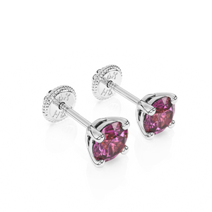 February Birthstone, 4mm Swarovski Crystal Stud Earrings - Solid 14K White Gold, Screw Back, for Babies & Children