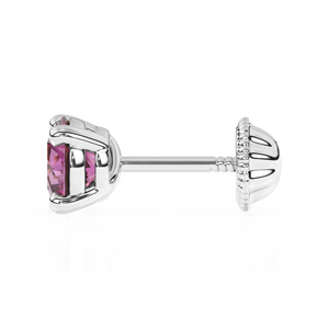 February Birthstone, 4mm Swarovski Crystal Stud Earrings - Solid 14K White Gold, Screw Back, for Babies & Children