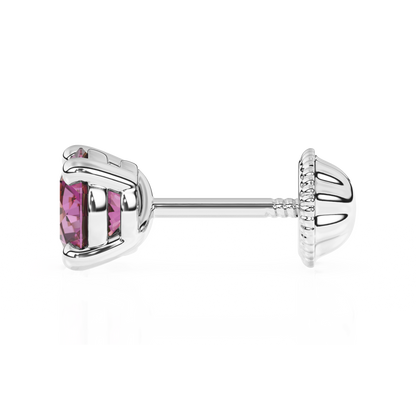February Birthstone, 4mm Swarovski Crystal Stud Earrings - Solid 14K White Gold, Screw Back, for Babies & Children