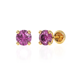 February Birthstone, 4mm Swarovski Crystal Stud Earrings - Solid 14K Gold, Screw Back, for Babies & Children
