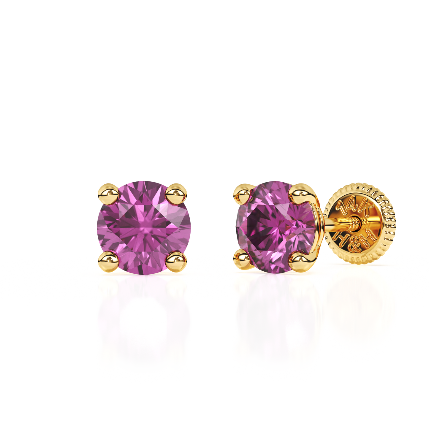 February Birthstone, 4mm Swarovski Crystal Stud Earrings - Solid 14K Gold, Screw Back, for Babies & Children