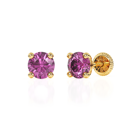 February Birthstone, 4mm Swarovski Crystal Stud Earrings - Solid 14K Gold, Screw Back, for Babies & Children