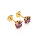 February Birthstone, 4mm Swarovski Crystal Stud Earrings - Solid 14K Gold, Screw Back, for Babies & Children