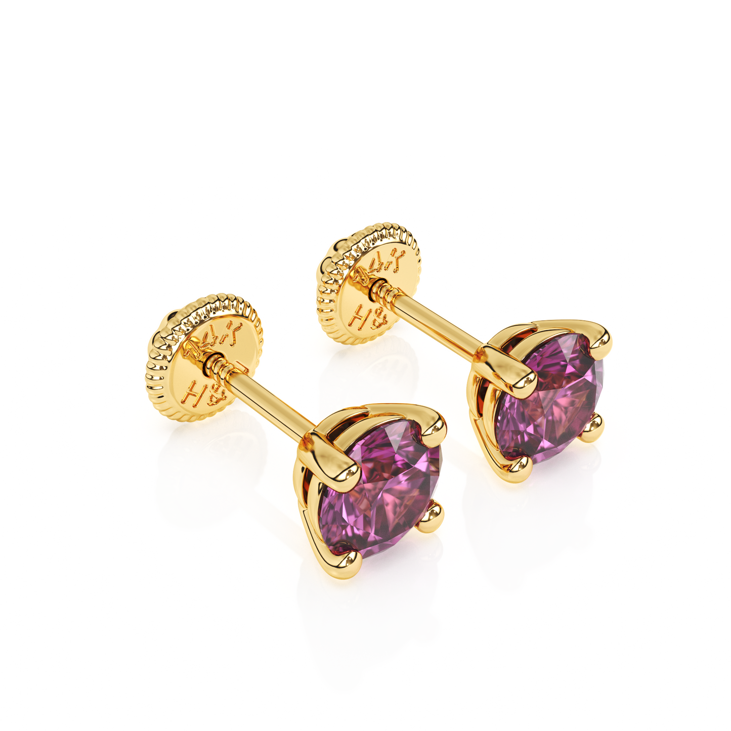February Birthstone, 4mm Swarovski Crystal Stud Earrings - Solid 14K Gold, Screw Back, for Babies & Children