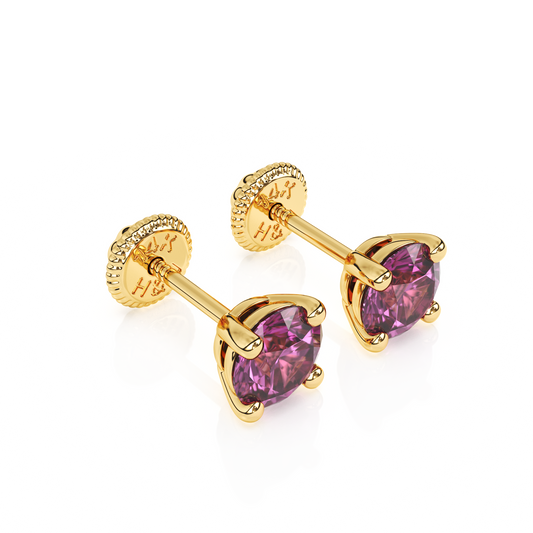 February Birthstone, 4mm Swarovski Crystal Stud Earrings - Solid 14K Gold, Screw Back, for Babies & Children