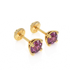 February Birthstone, 4mm Swarovski Crystal Stud Earrings - Solid 14K Gold, Screw Back, for Babies & Children