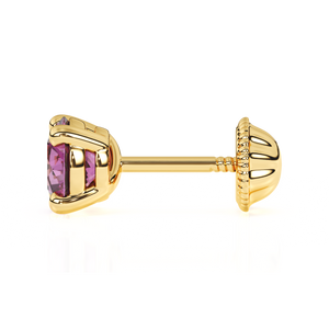 February Birthstone, 4mm Swarovski Crystal Stud Earrings - Solid 14K Gold, Screw Back, for Babies & Children