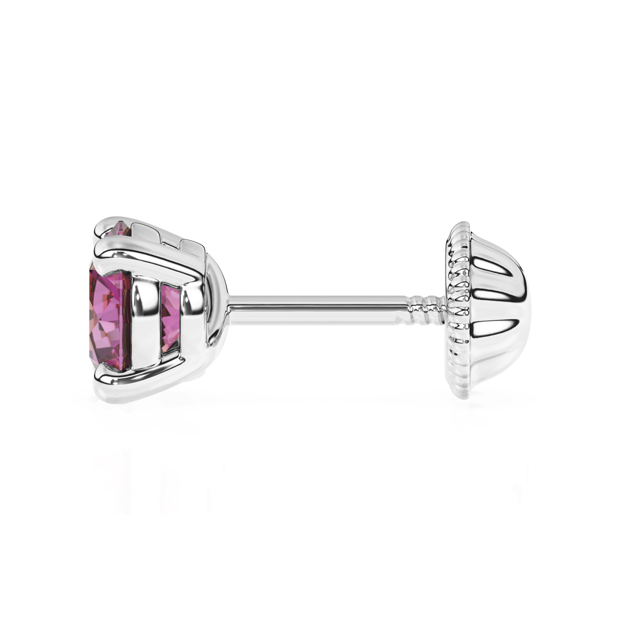 Swarovski February birthstone stud earrings in white gold with screwback post.