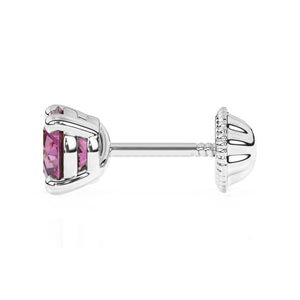 Swarovski February birthstone stud earrings in white gold with screwback post.