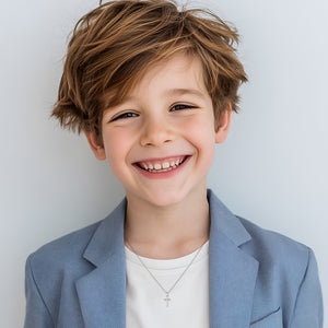 Forever Faithful – Children’s Cross Necklace - For Boys of Faith in Solid 14k White Gold
