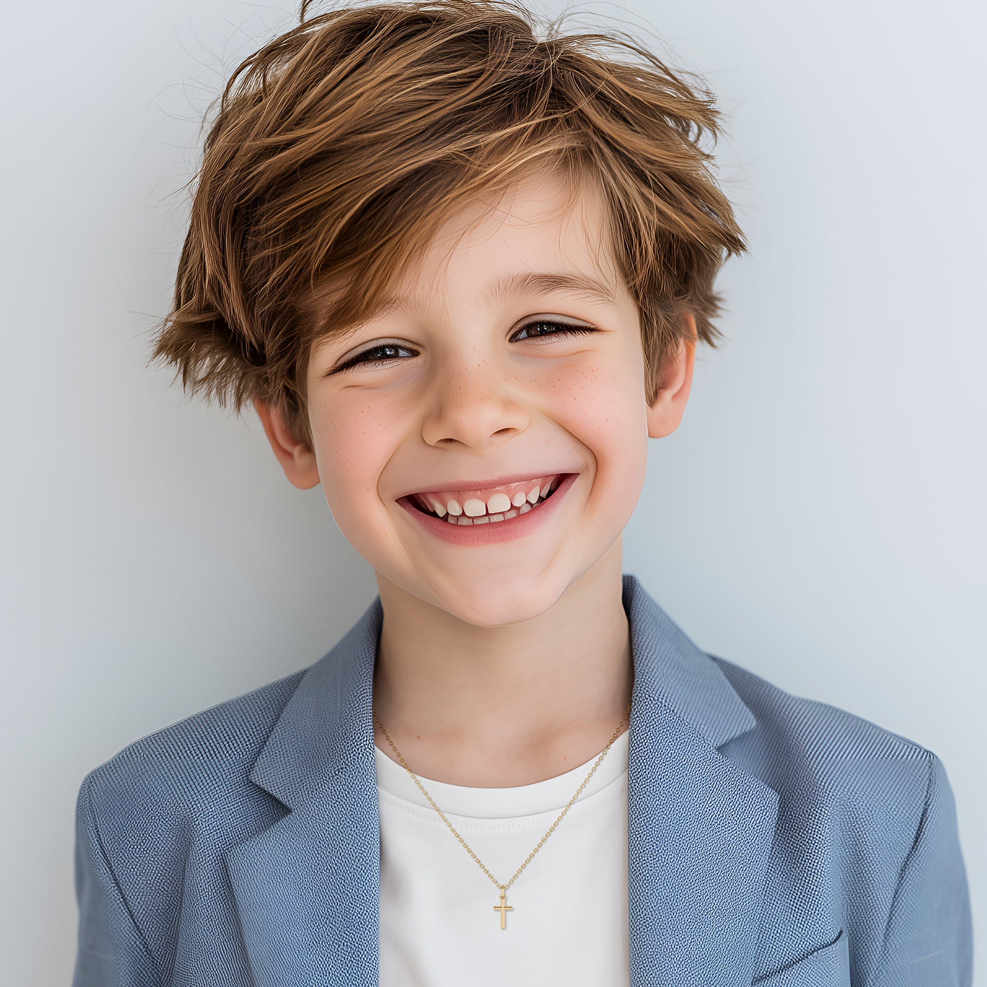 Forever Faithful – Children’s Cross Necklace - For Boys of Faith in Solid 14k Yellow Gold