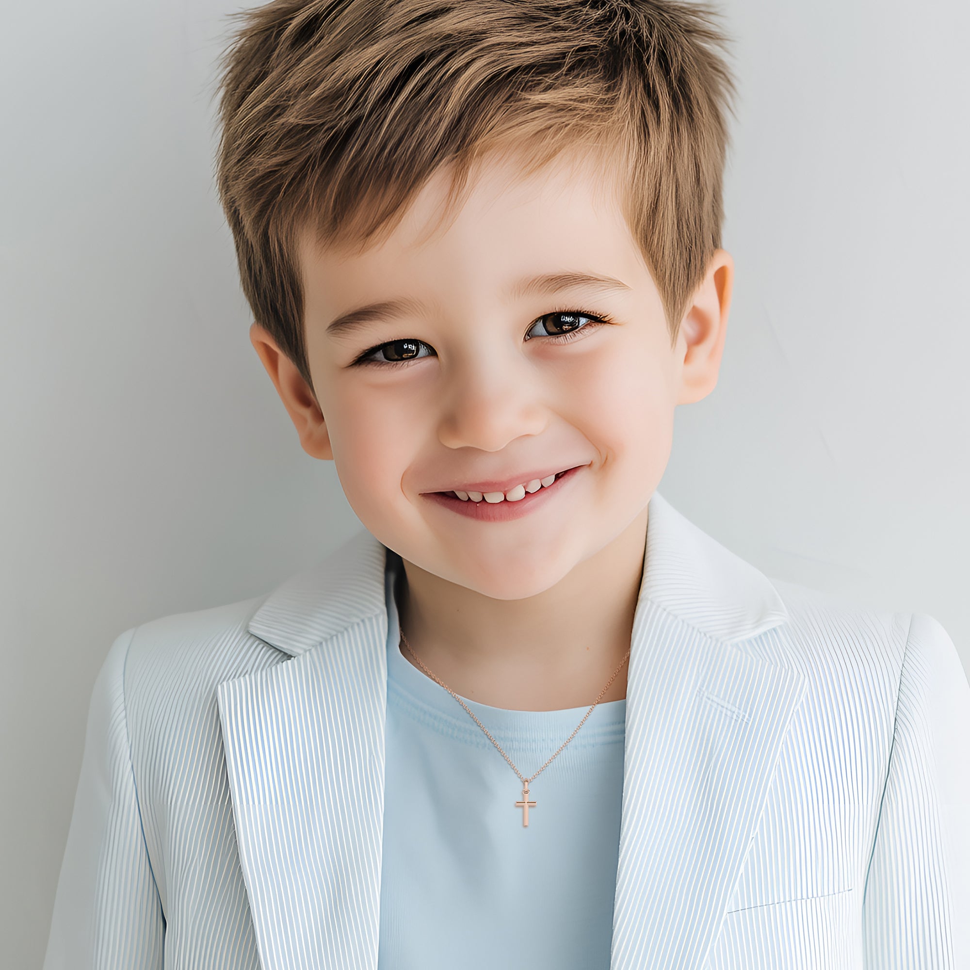 Forever Faithful – Children’s Cross Necklace - For Boys of Faith in Solid 14k Rose Gold
