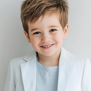 Forever Faithful – Children’s Cross Necklace - For Boys of Faith in Solid 14k Rose Gold