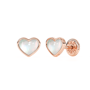 Genuine Love, Mother of Pearl Heart Stud Earrings - Solid 14K Rose Gold, Screw Back, for Babies & Children