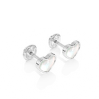 Genuine Love, Mother of Pearl Heart Stud Earrings - Solid 14K White Gold, Screw Back, for Babies & Children