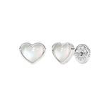 Genuine Love, Mother of Pearl Heart Stud Earrings - Solid 14K White Gold, Screw Back, for Babies & Children