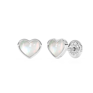 Genuine Love, Mother of Pearl Heart Stud Earrings - Solid 14K White Gold, Screw Back, for Babies & Children