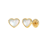 Genuine Love, Mother of Pearl Heart Stud Earrings - Solid 14K Gold, Screw Back, for Babies & Children