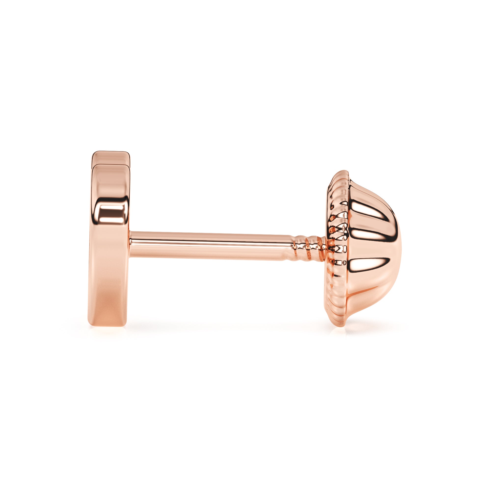 Rose gold stud earrings with screwback post and a heart shaped mother of pearl. 