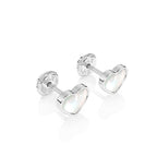 Pendientes de botón con forma de corazón de nácar y auténtico amor - Oro blanco macizo de 14 quilates, cierre de rosca, para bebés y niños