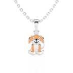 Sterling silver Dog-shaped pendant on a necklace chain against a white background.