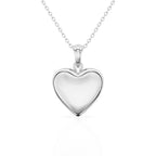 Sterling silver heart locket pendant on a white background.
