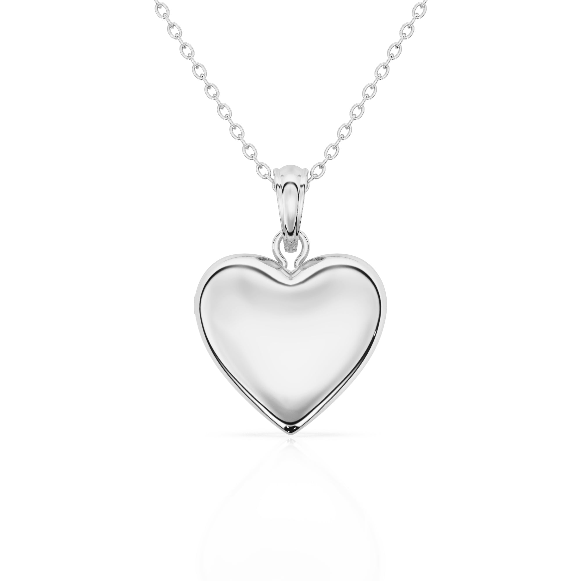 Sterling silver heart locket pendant on a white background.
