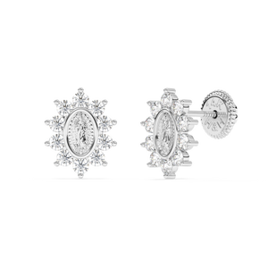 Immaculate Halo, Our Lady of Guadalupe Clear CZ Stud Earrings - Solid 14K White Gold, Screw Back, for Babies & Children