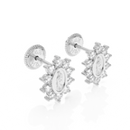 Immaculate Halo, Our Lady of Guadalupe Clear CZ Stud Earrings - Solid 14K White Gold, Screw Back, for Babies & Children