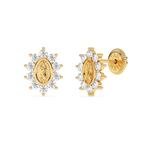 Immaculate Halo, Our Lady of Guadalupe Clear CZ Stud Earrings - Solid 14K Gold, Screw Back, for Babies & Children