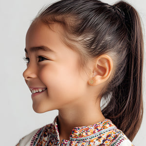 Immaculate Halo, Our Lady of Guadalupe Clear CZ Stud Earrings - Solid 14K Gold, Screw Back, for Babies & Children