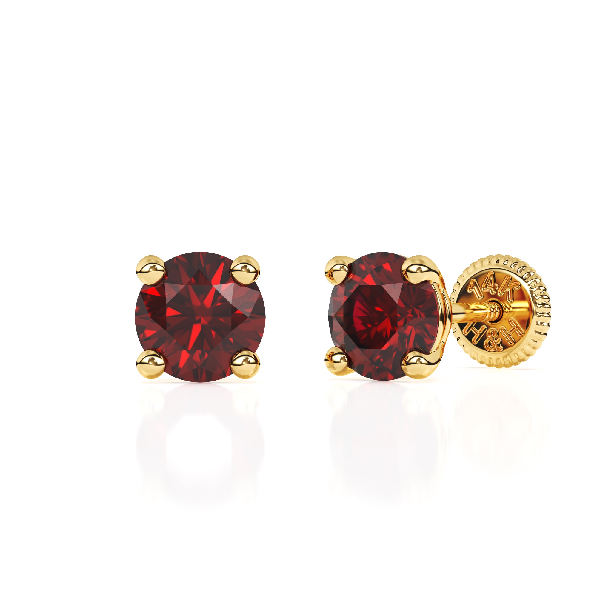 Swarovski January birthstone stud earrings in yellow gold with screwback post.
