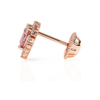 Joyful Heart, Pink/Clear Pavé CZ Stud Earrings - Solid 14K Rose Gold, Screw Back, for Babies & Children