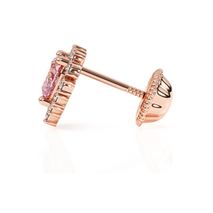 Joyful Heart, Pink/Clear Pavé CZ Stud Earrings - Solid 14K Rose Gold, Screw Back, for Babies & Children