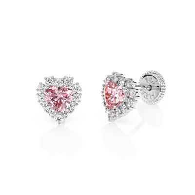 Joyful Heart, Pink/Clear Pavé CZ Stud Earrings5
