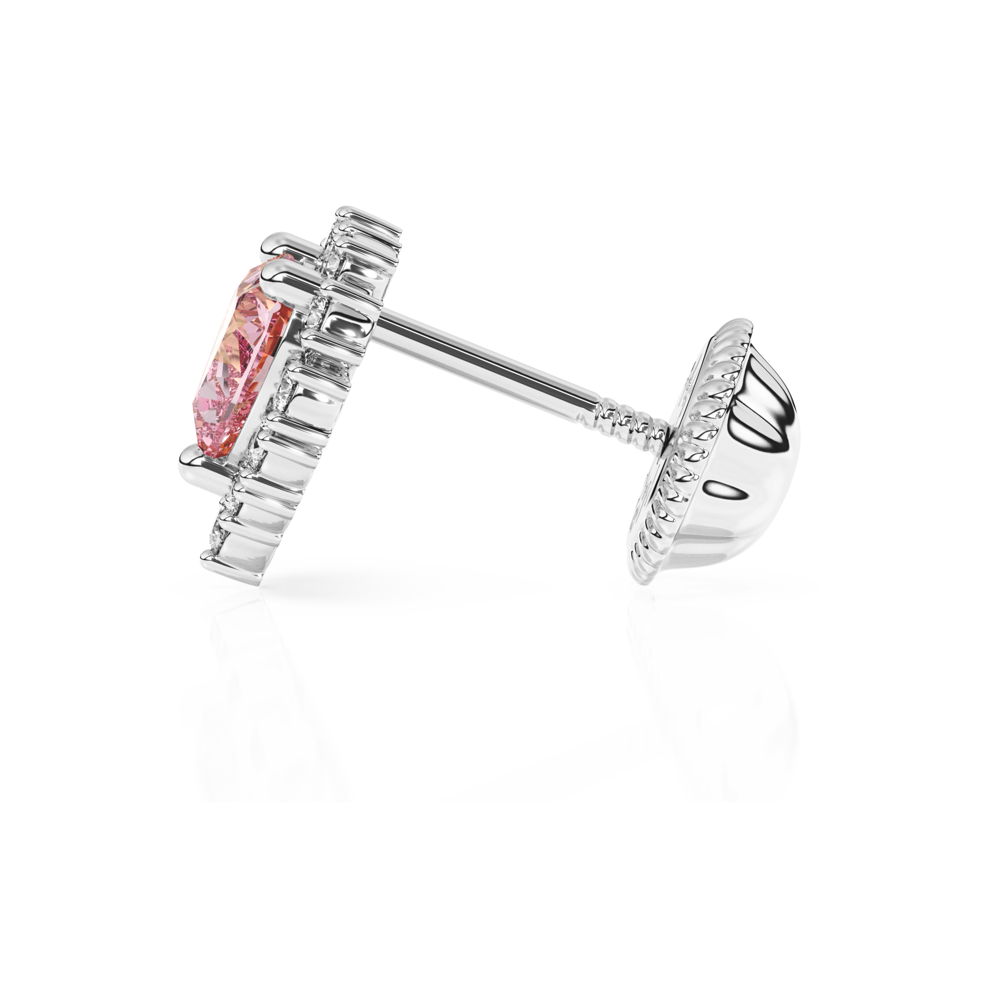 Joyful Heart, Pink/Clear Pavé CZ Stud Earrings - Solid 14K White Gold, Screw Back, for Babies & Children