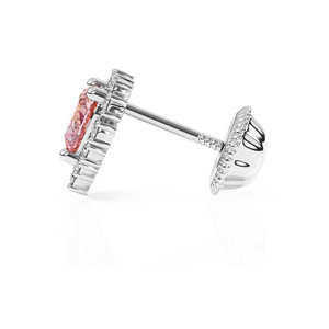 Joyful Heart, Pink/Clear Pavé CZ Stud Earrings - Solid 14K White Gold, Screw Back, for Babies & Children
